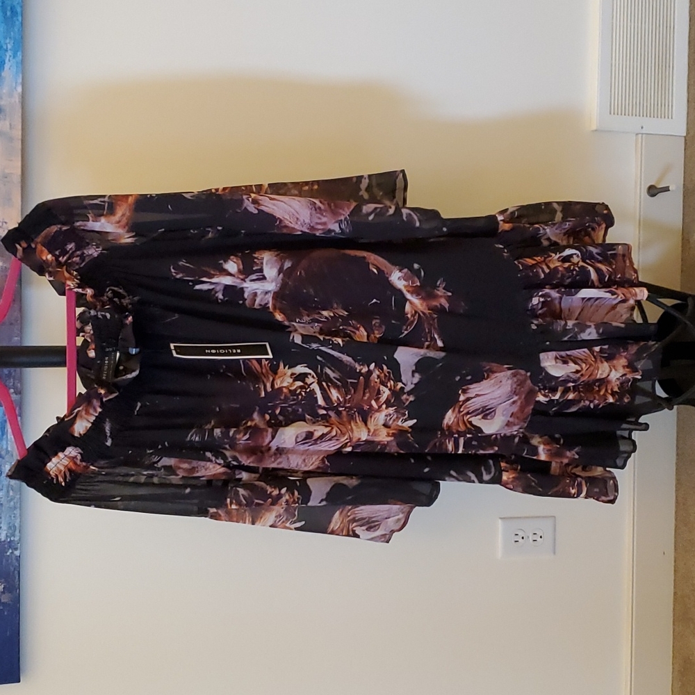Religion Off the Shoulder Black Floral Dress